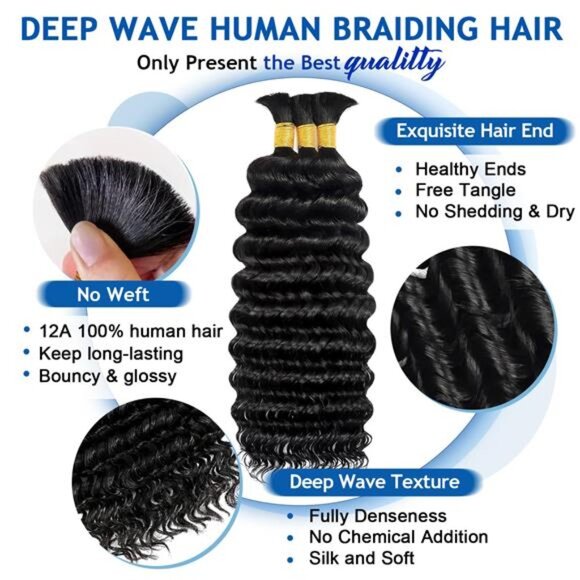 NEW Human Braiding Hair for Boho Braids  Deep Wave Boho Hair for Braiding